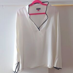 Elegant White Blouse with Black Trim